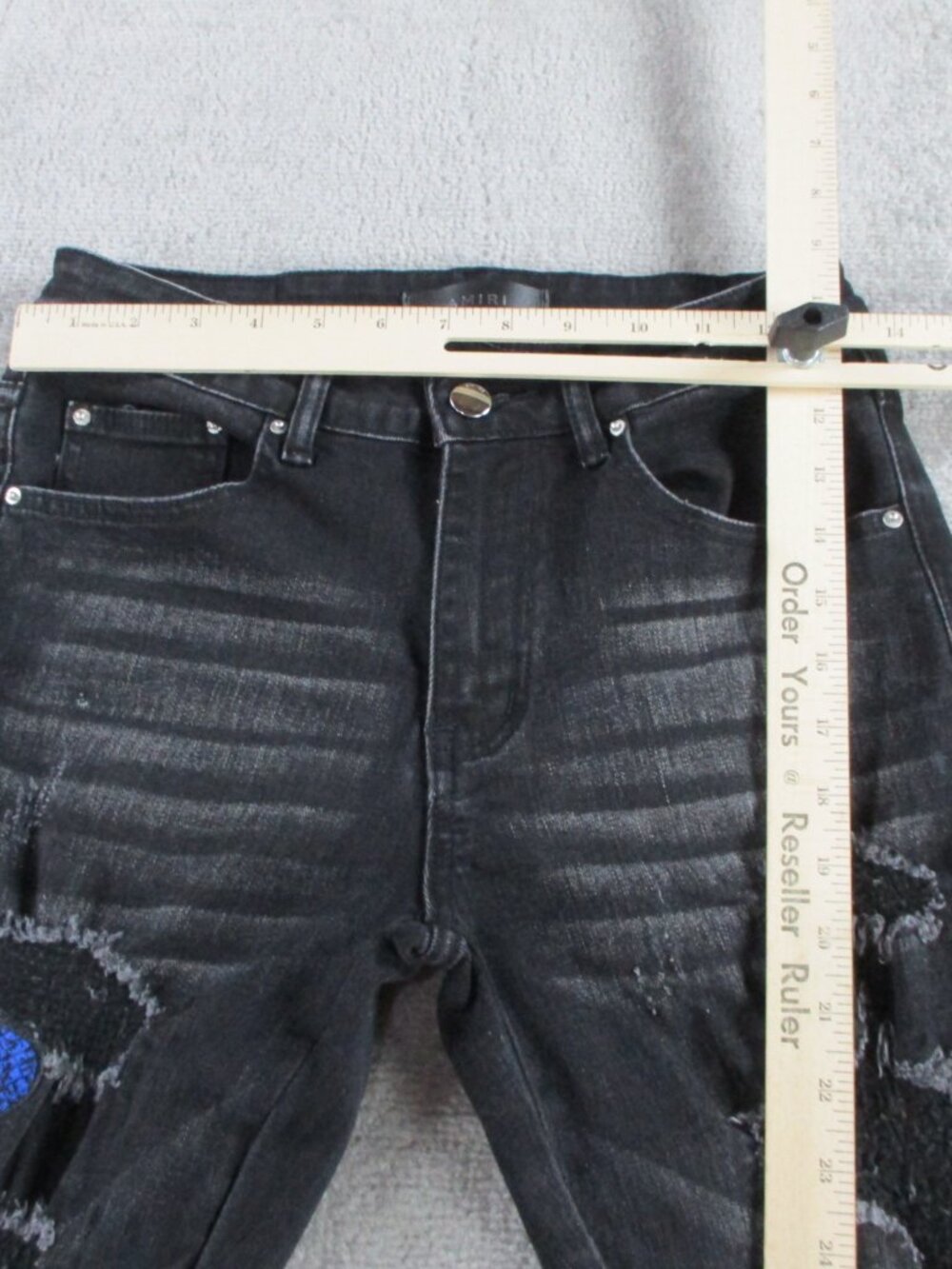 Mens Skinny Cobra Snake Jeans Size 28 Black Denim Distressed Embroidered Stretch - Picture 9 of 15